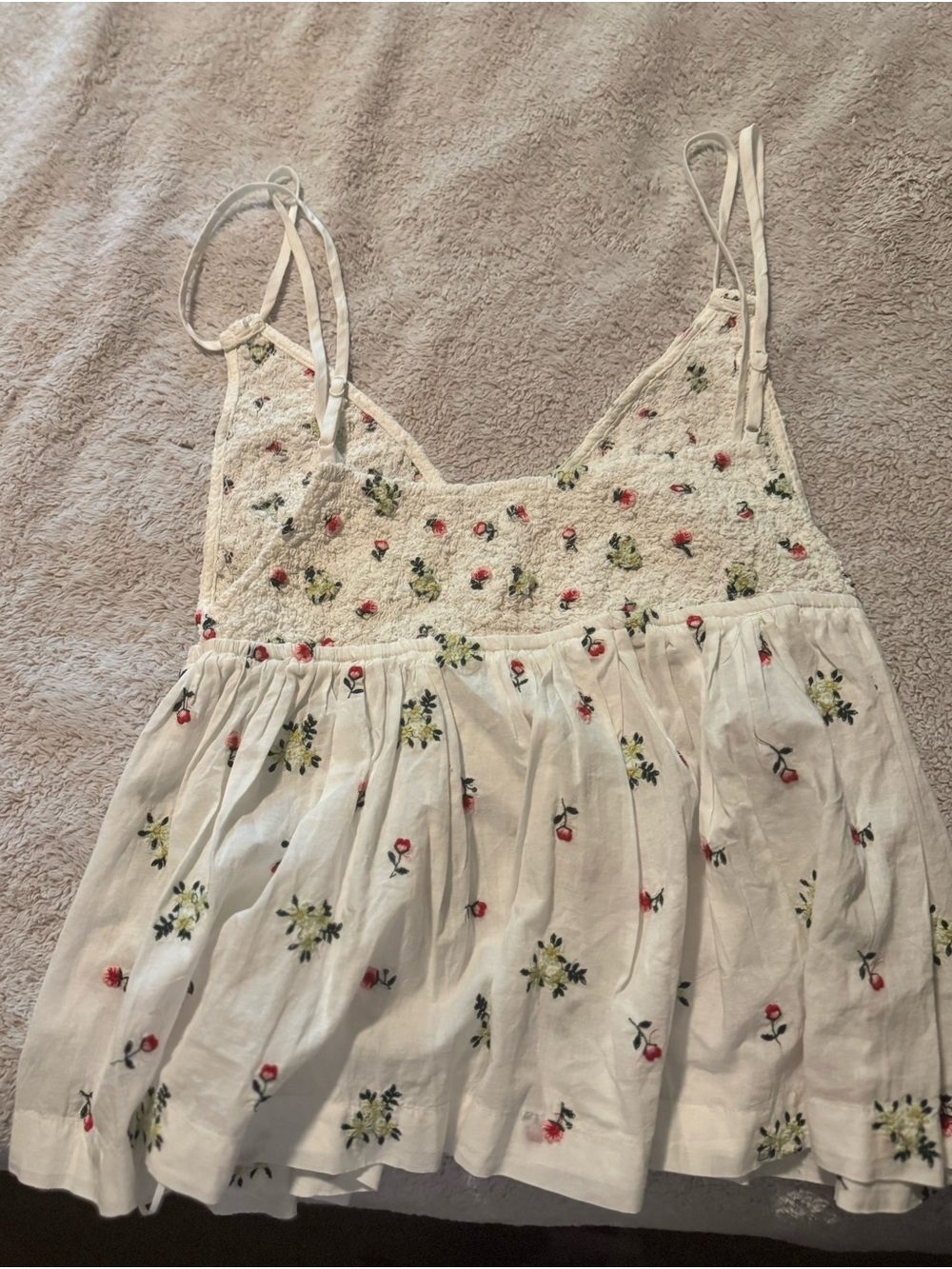 Free People Cream Floral Embroidered Cami Dress
